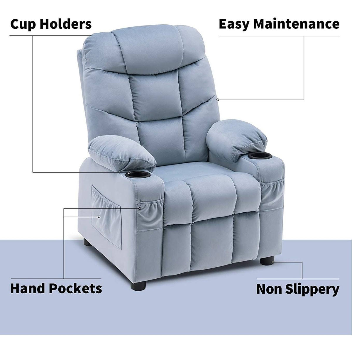 Velvet Recliner Chair with Cup Holders D899450