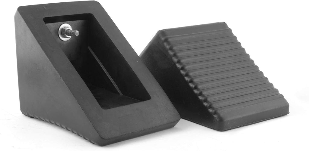 Set of 4 Heavy Duty Nylon Rubber Wheel Chocks with Tie Off Eyebolts L9736