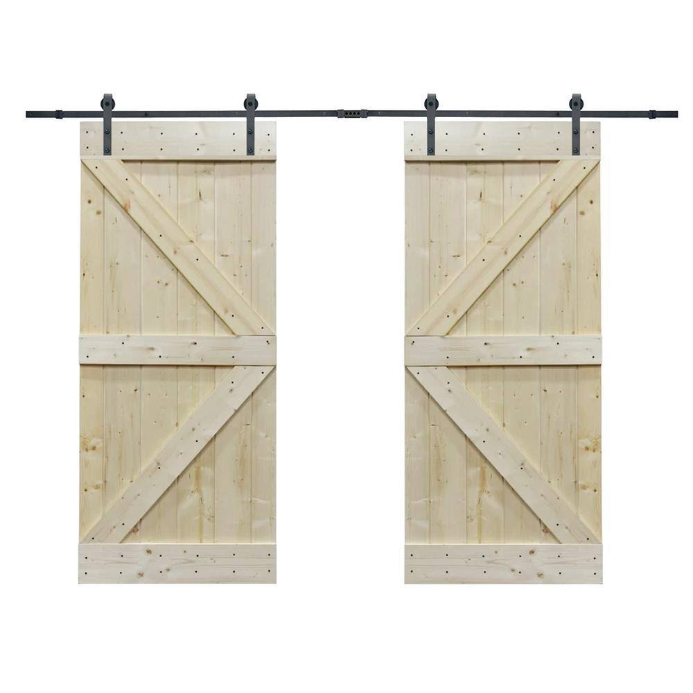 Unfinished Solid Core Knotty Pine Sliding Barn Door with Hardware Kit X760939