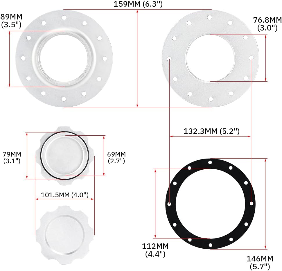 Billet Aluminum Fuel Cell Gas Cap with 12 Hole Cell Bung and Gasket Pack of 2 R73747