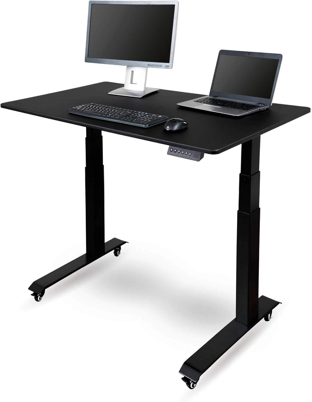 Electric Adjustable Height Standing Desk with Programmable Memory, Black Frame, Teak Top, 60" Wide X909253