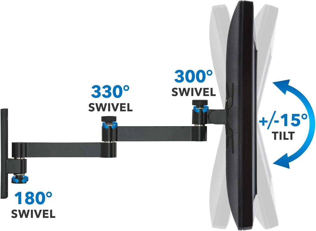 Full Motion Computer Monitor Wall Mount, Articulating Arm, VESA 75 and 100, 33 lb Capacity, Black, Pack of 2 M58443