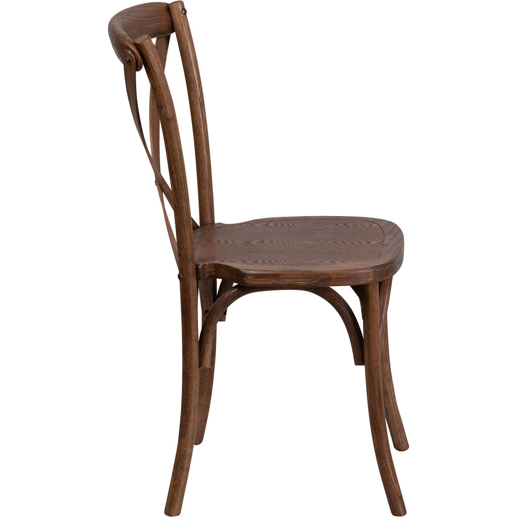 Stackable Wood Cross Back Chair, Pecan L111