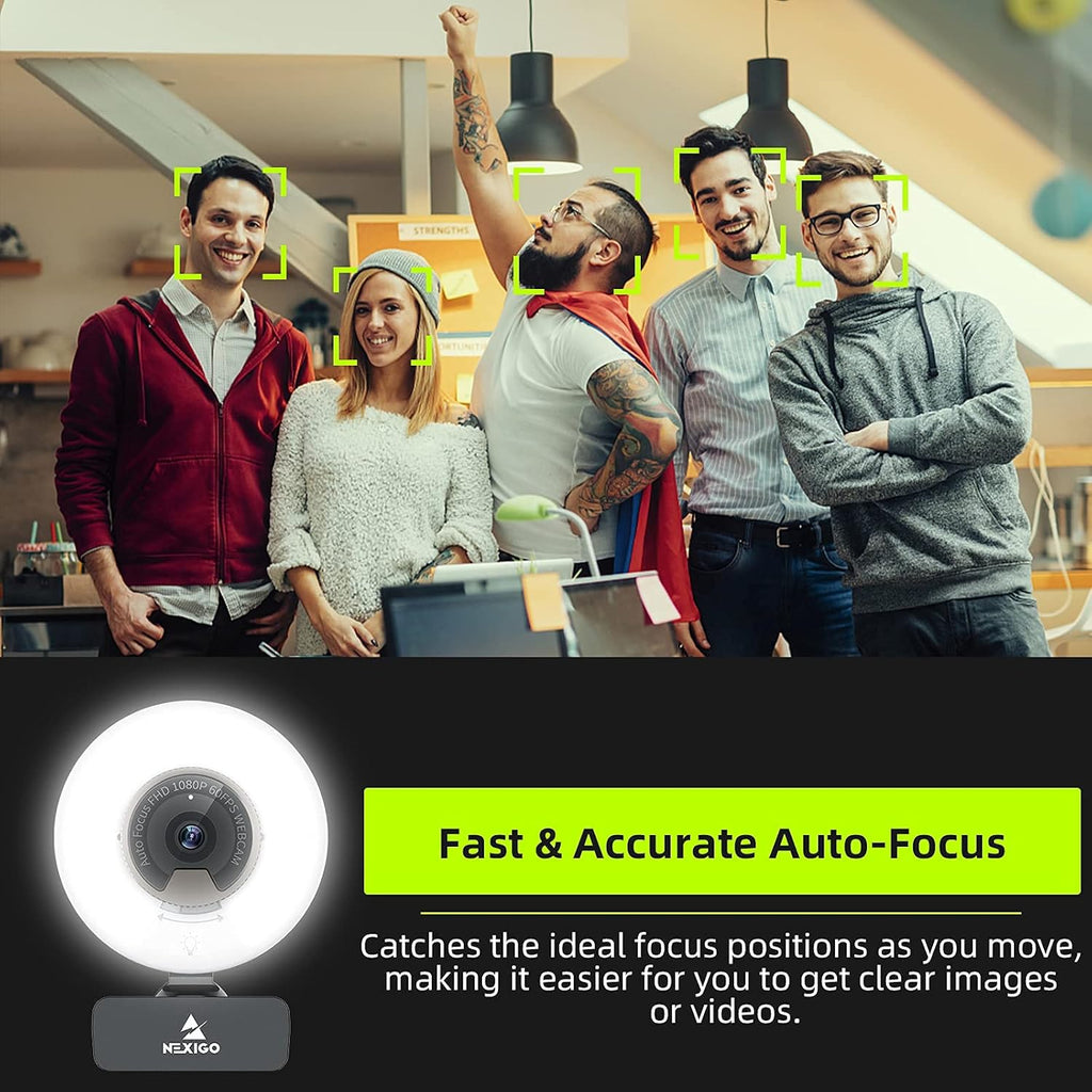 1080P 60FPS Webcam with Light, Fast AutoFocus, Built-in Privacy Cover, Dual Stereo Microphone, Pack of 2 P4687