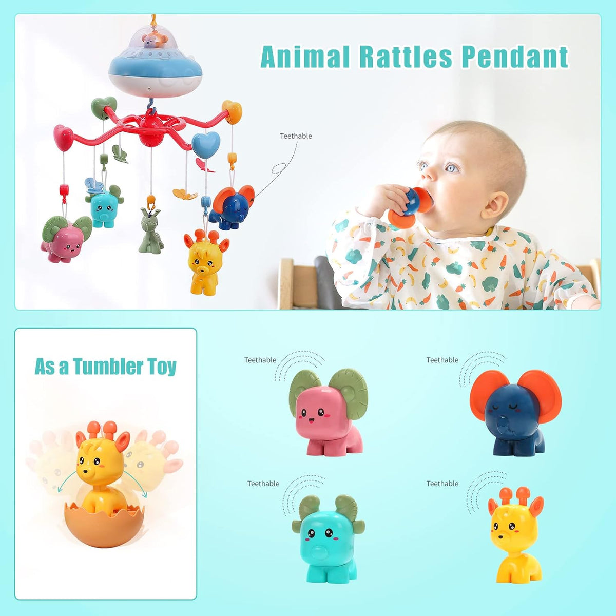 Rechargeable Musical Crib Mobile with Star Projector and Remote Control R272929