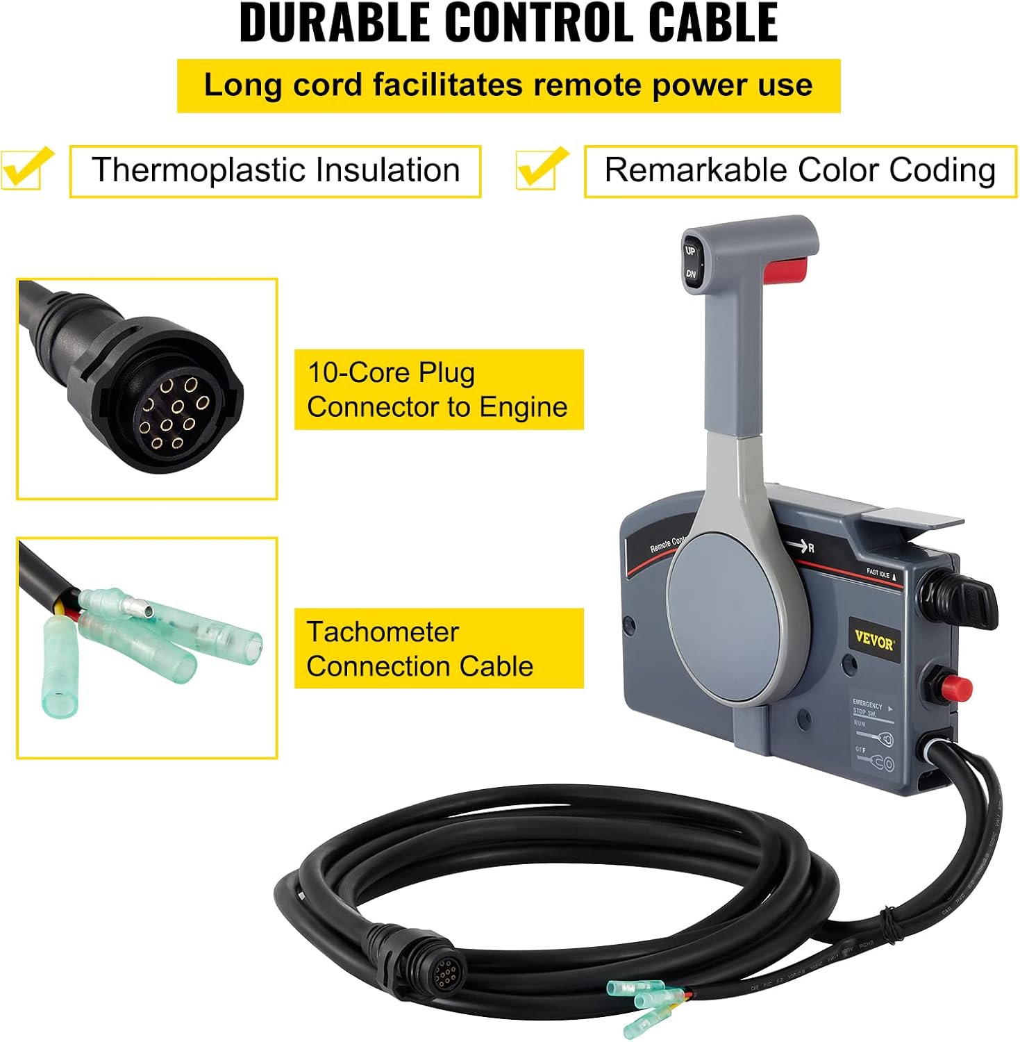 Outboard Remote Control Box Side Mount 10 Pin Cable 19.6 Feet Harness Z92051