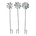 Silver Metal Windmill Wind Spinner Garden Stakes Set of 3 B52112
