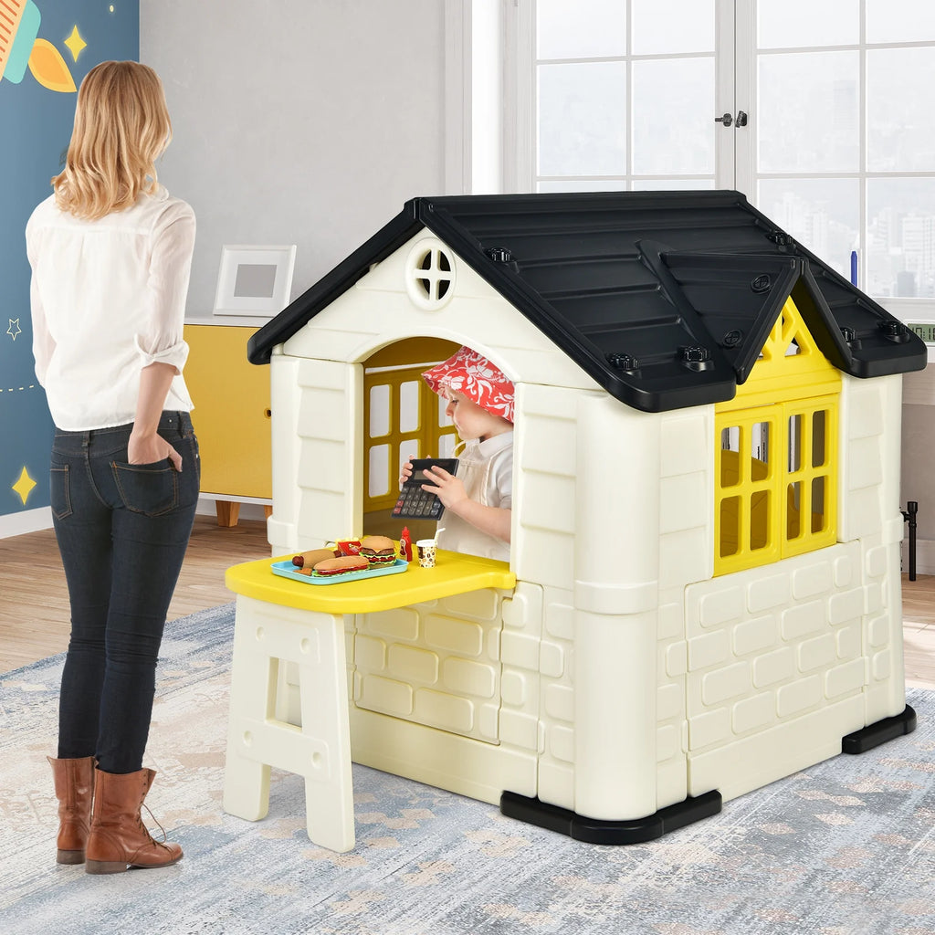 Yellow Playhouse Games Cottage with 7 PCS Toy Set and Waterproof Cover Y276112