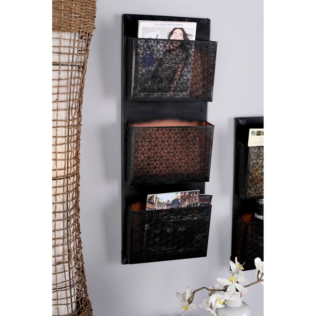 Metallic Black / Beige Wall Mounted 3 Pocket Letter Holder M8613