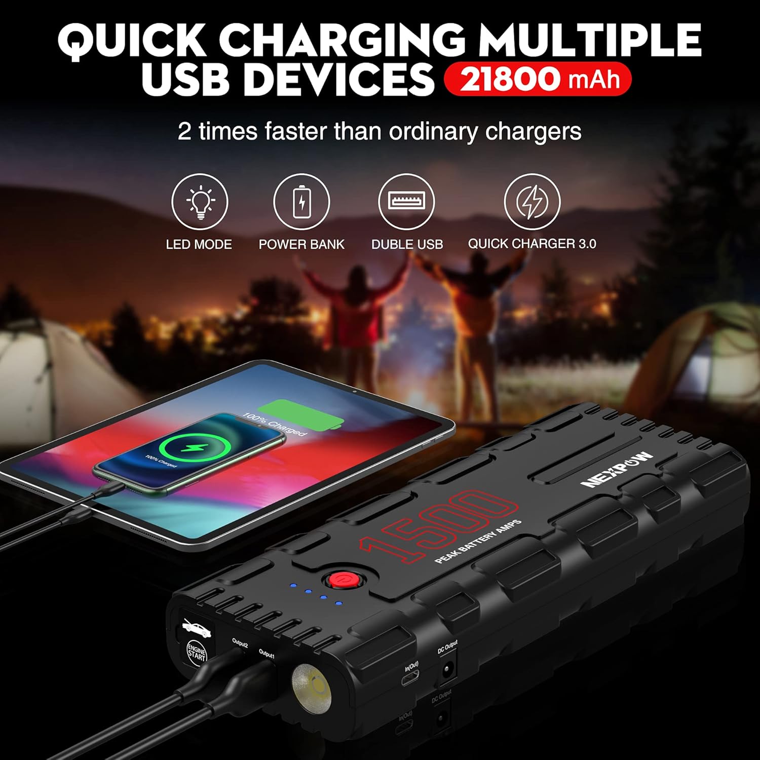 Car Jump Starter, 21800mAh 12V Portable Lithium Jump Box with LED Light E2295