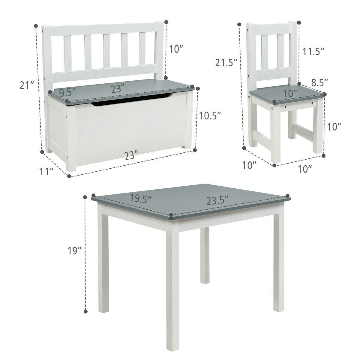 4 Pcs Kids Wood Table Chairs Set Gray C87155