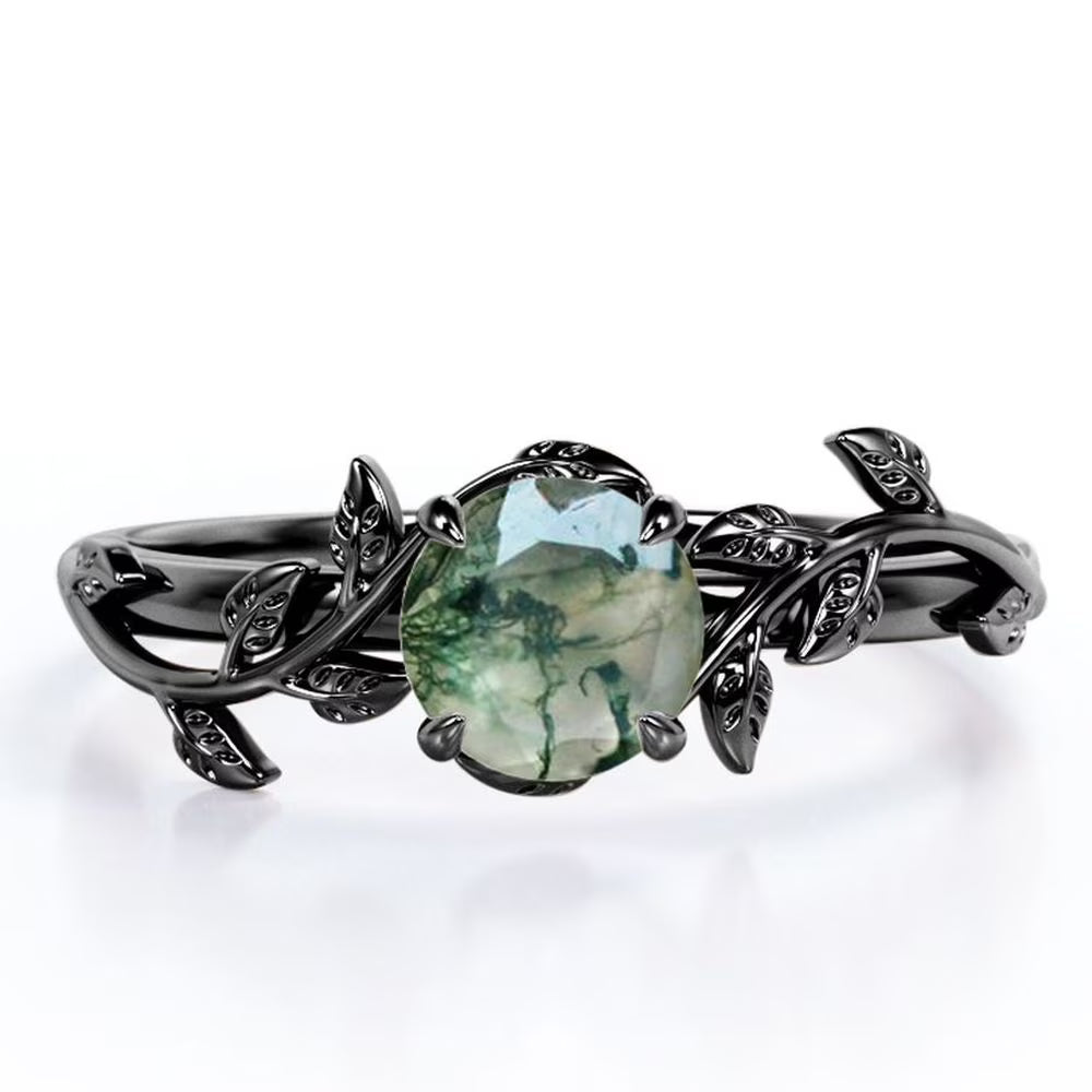 0.50 Carat Round Moss Green Agate Engagement Ring B4015