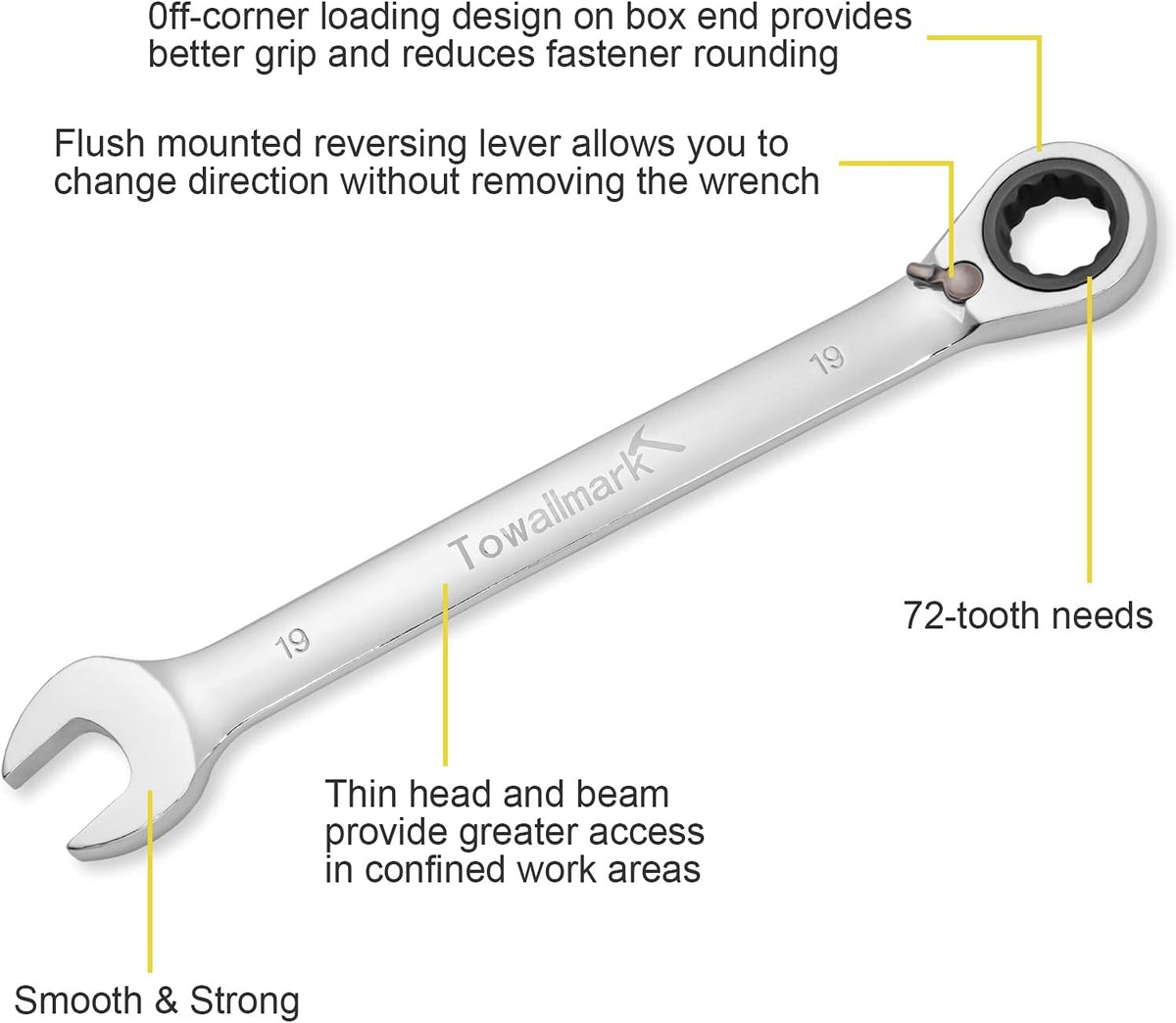 12-Piece Reversible Ratchet Combination Wrench Set, Metric, 8mm-19mm Chrome Vanadium Steel G432967