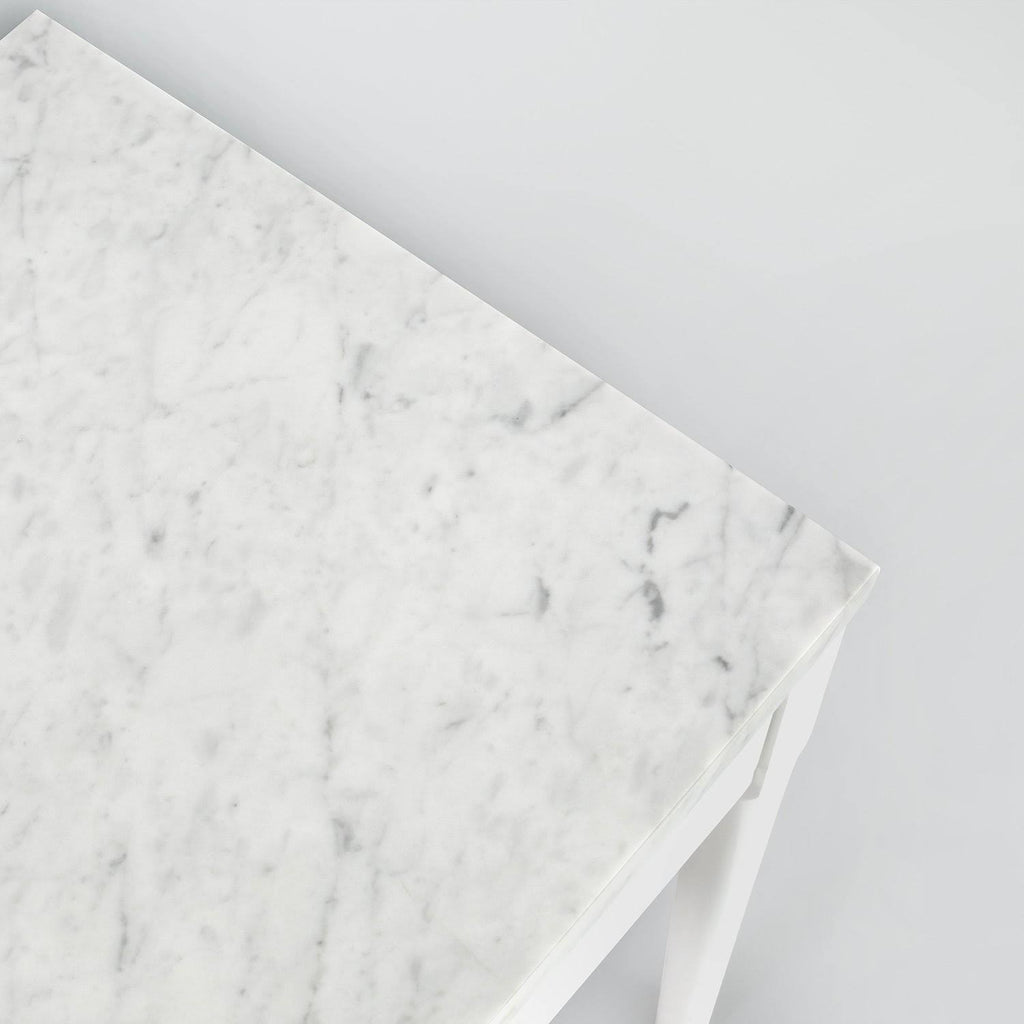 18x22 Square Italian Carrara White Marble Side Table with Black Leg E7598