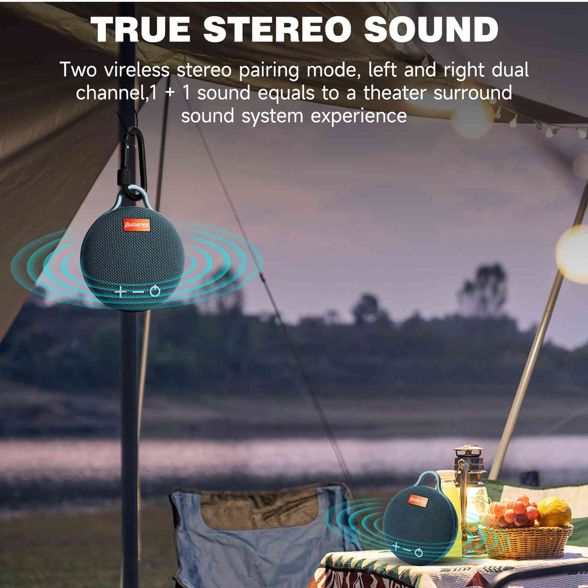 Blue 2 Pack Bluetooth Wireless Waterproof Speaker with Clip T18451
