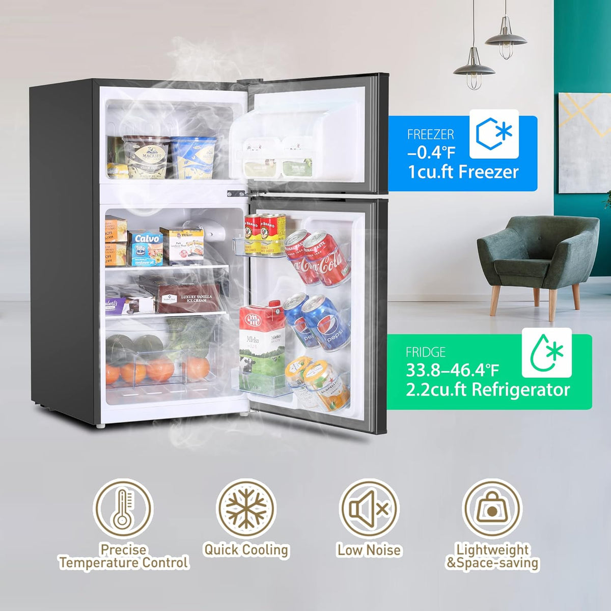 3.2 Cu.Ft Compact Refrigerator with Freezer, Black W759