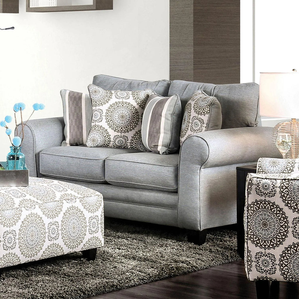 Blue Gray Fabric Living Room Set 5pcs W5818