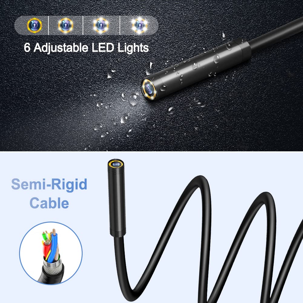 5 Inch Borescope with 6 LED Lights, 10FT Semi-Rigid Cable, IP67 Waterproof Inspection Camera with 32GB Card K94585