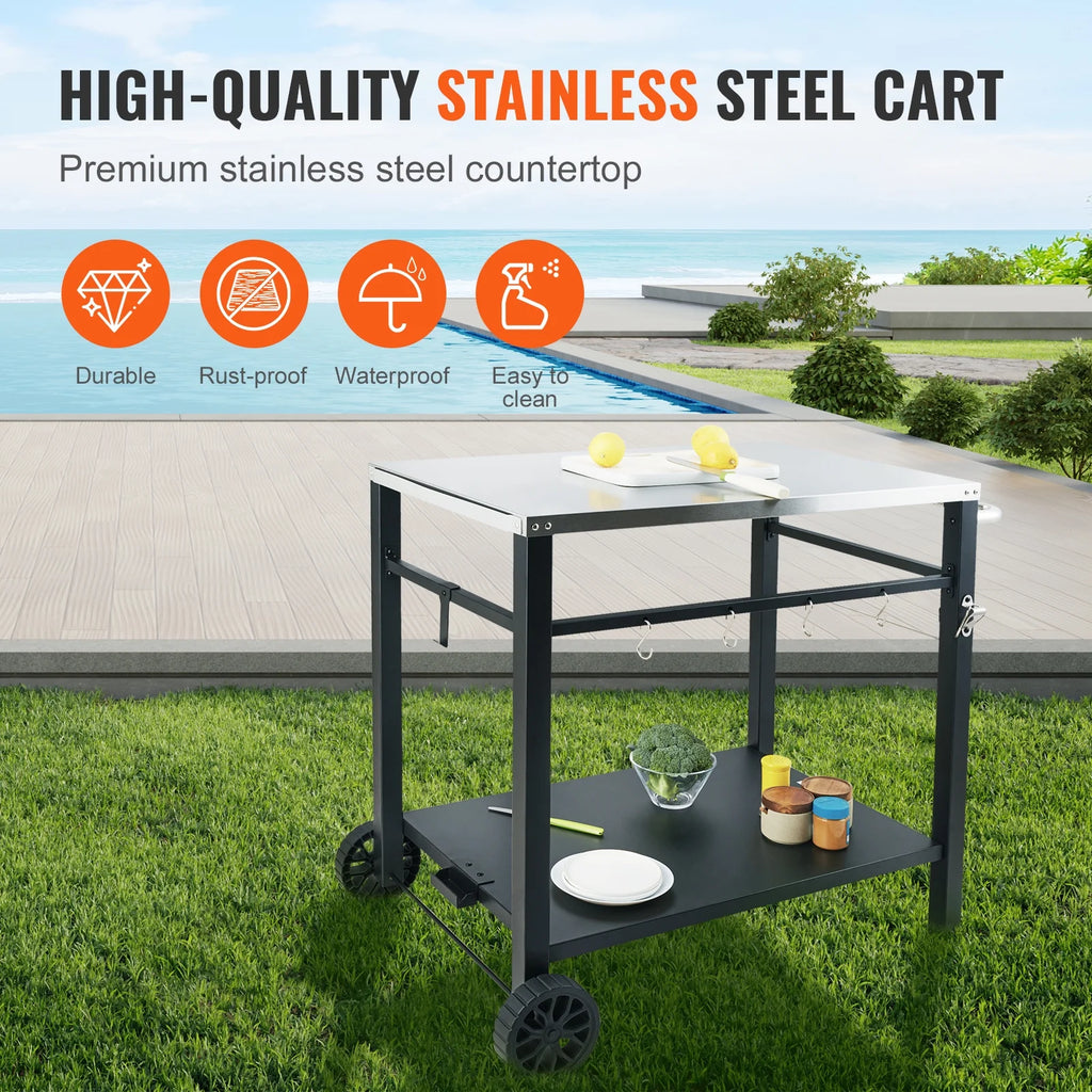 Outdoor Grill Dining Cart with Stainless Steel Table Top R400441