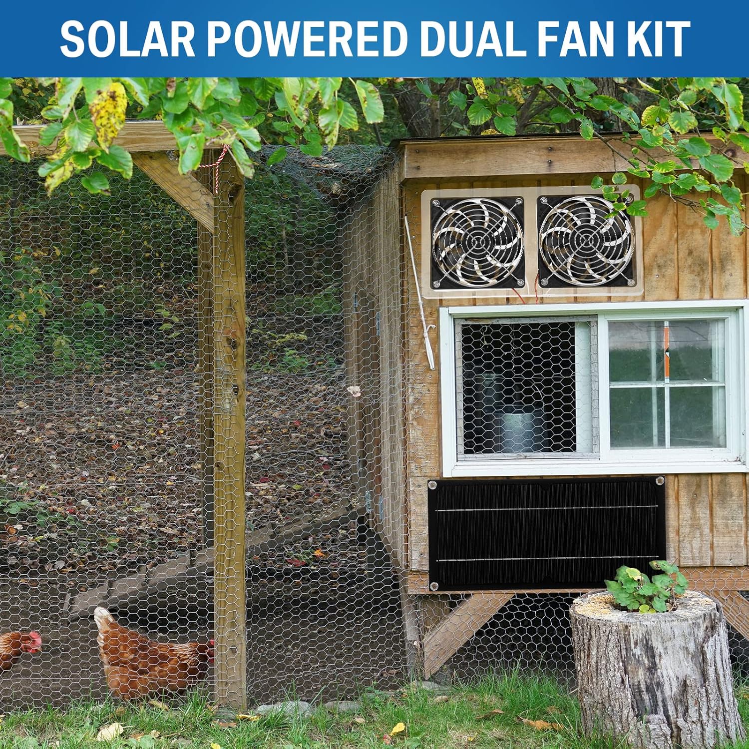 10W 12V Solar Powered Dual Fan Waterproof Exhaust Fan with Cable I30373