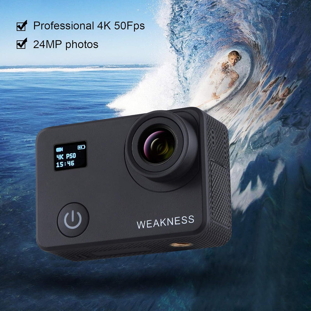 Black 4K 50FPS 24MP Waterproof Action Camera with 32GB Micro SD Card, Pack of 2 H179