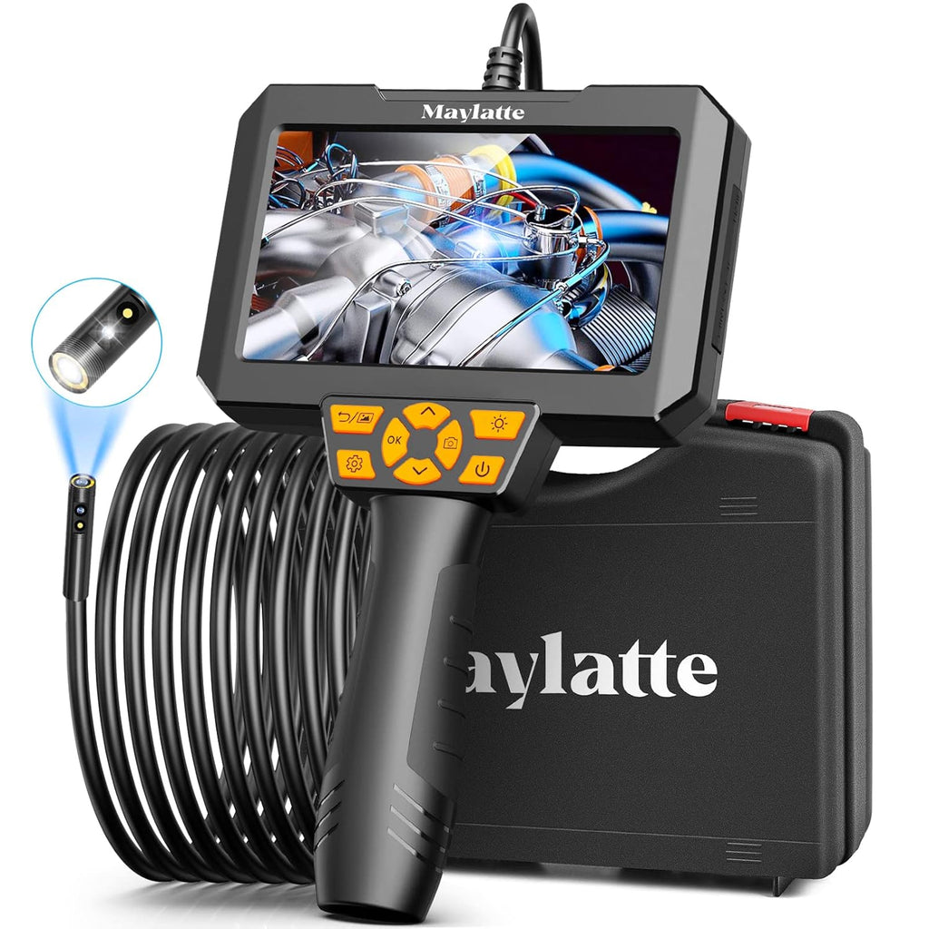 5 Inch Borescope with 6 LED Lights, 10FT Semi-Rigid Cable, IP67 Waterproof Inspection Camera with 32GB Card K94585