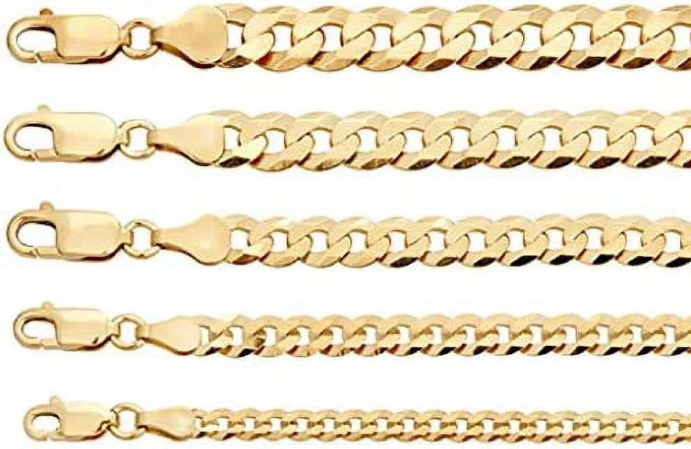 14k over solid 925 sterling silver flat cuban chain necklace V56064