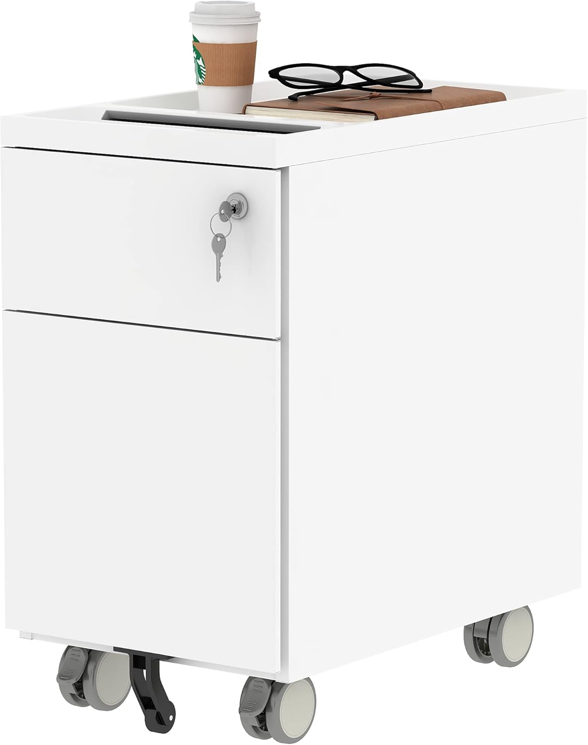 White 2 Drawer Metal File Cabinet with Lock and Wheels S970