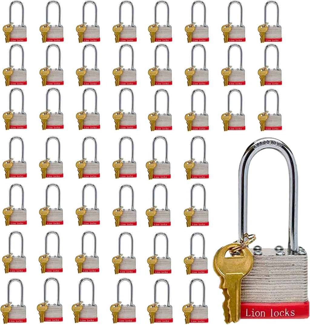 24 Keyed-Alike Padlocks with Long Shackle, 48 Keys, Hardened Steel Case, Brass Pin Cylinder R336543