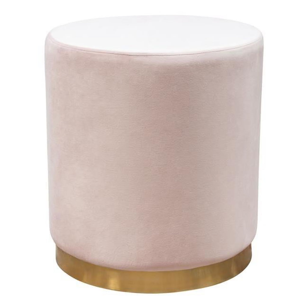 Blush Pink Velvet Round Accent Ottoman T83427