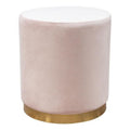 Blush Pink Velvet Round Accent Ottoman T83427