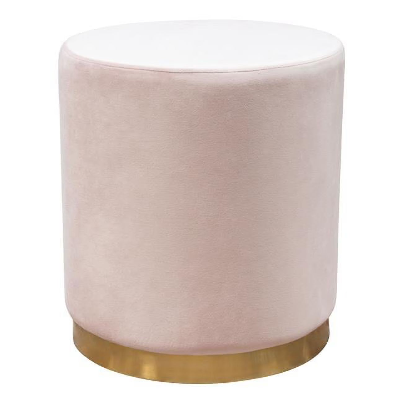 Blush Pink Velvet Round Accent Ottoman T83427