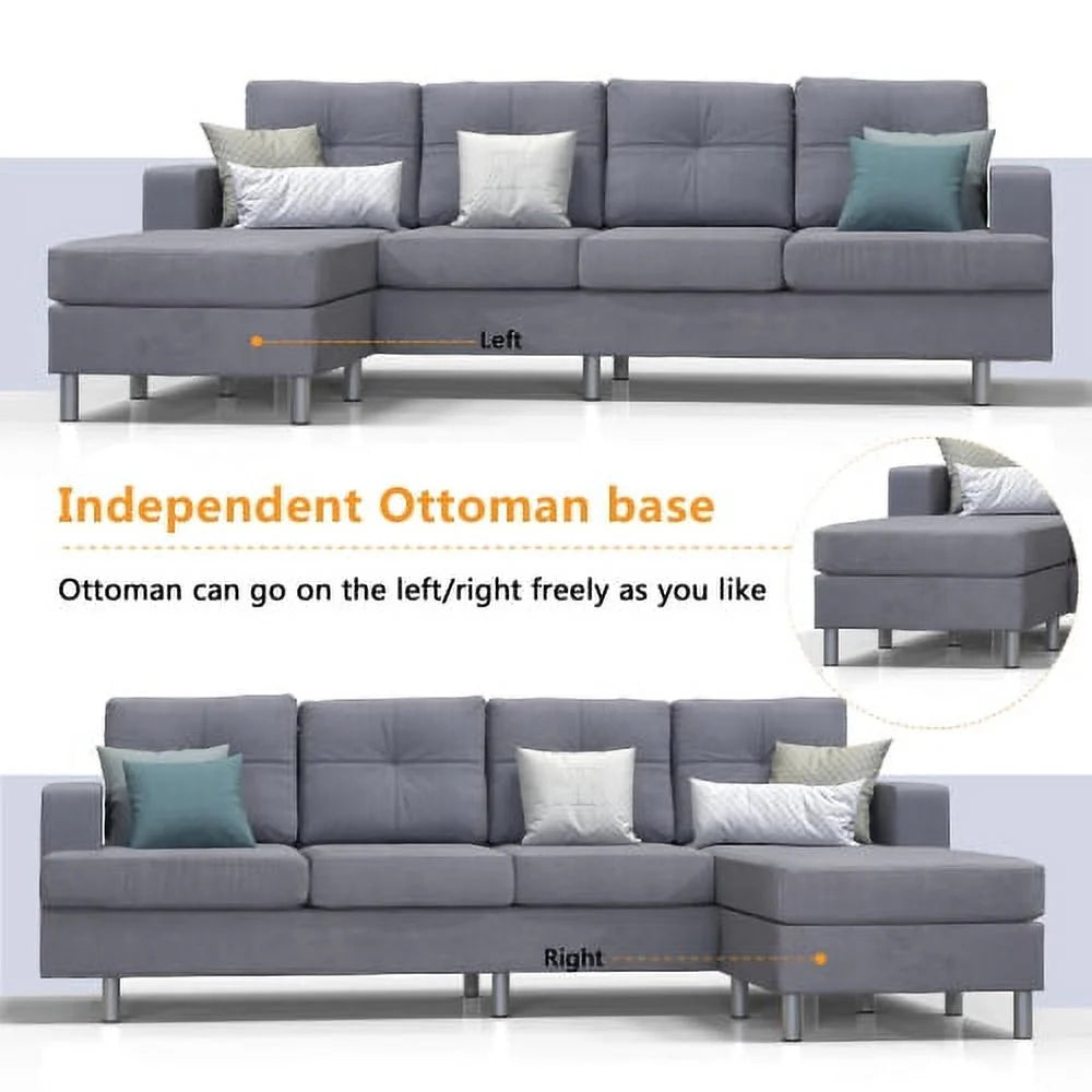 Grey L Shape Sectional Sofa with Reversible Chaise Lounge P370