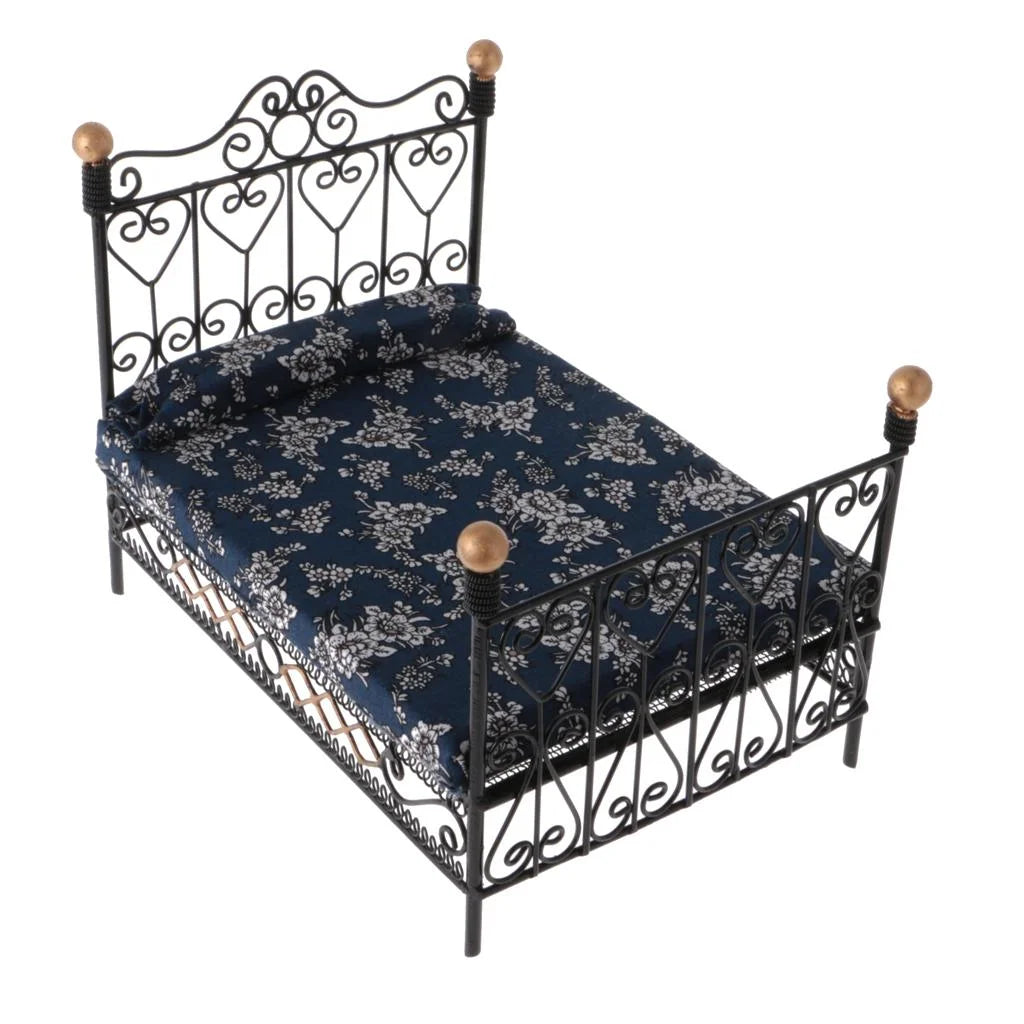 Black Metal Dollhouse Double Bed Furniture E256
