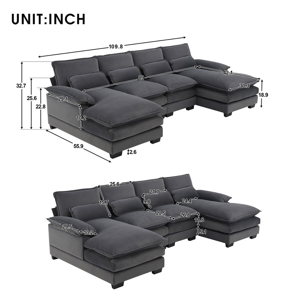 U-shaped Sectional Sofa with Waist Pillows J81643
