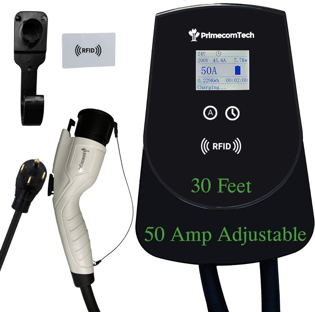 50 Amp Level-2 Smart Electric Vehicle Home Charging Station 220 Volt 30 Feet Hardwire P45427