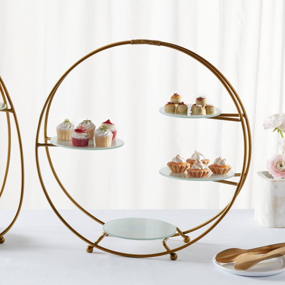 4 Tier Gold Round Stand with Frosted Glass Plates N156248