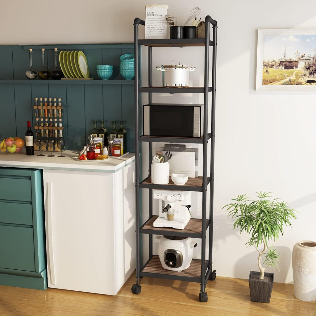 6-Tier Rolling Storage Cart with Metal Frames, Rustic Brown H831363