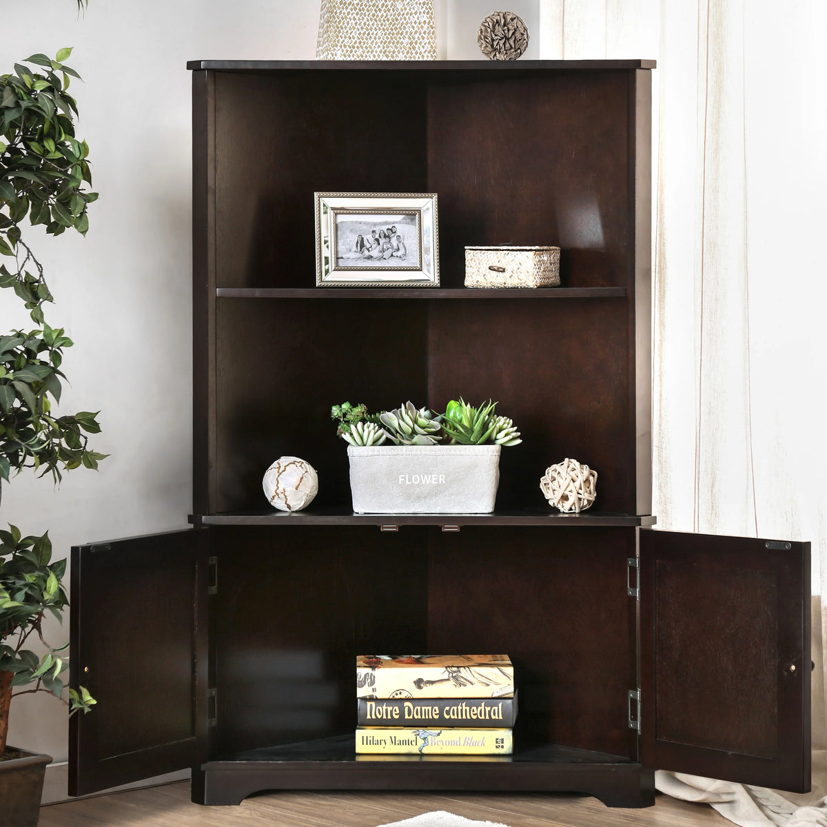 Espresso Wood Corner Bookshelf A7650