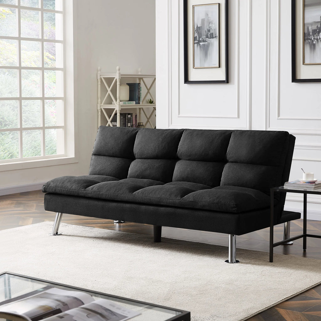 Black Fabric Futon Sofa Bed X816807