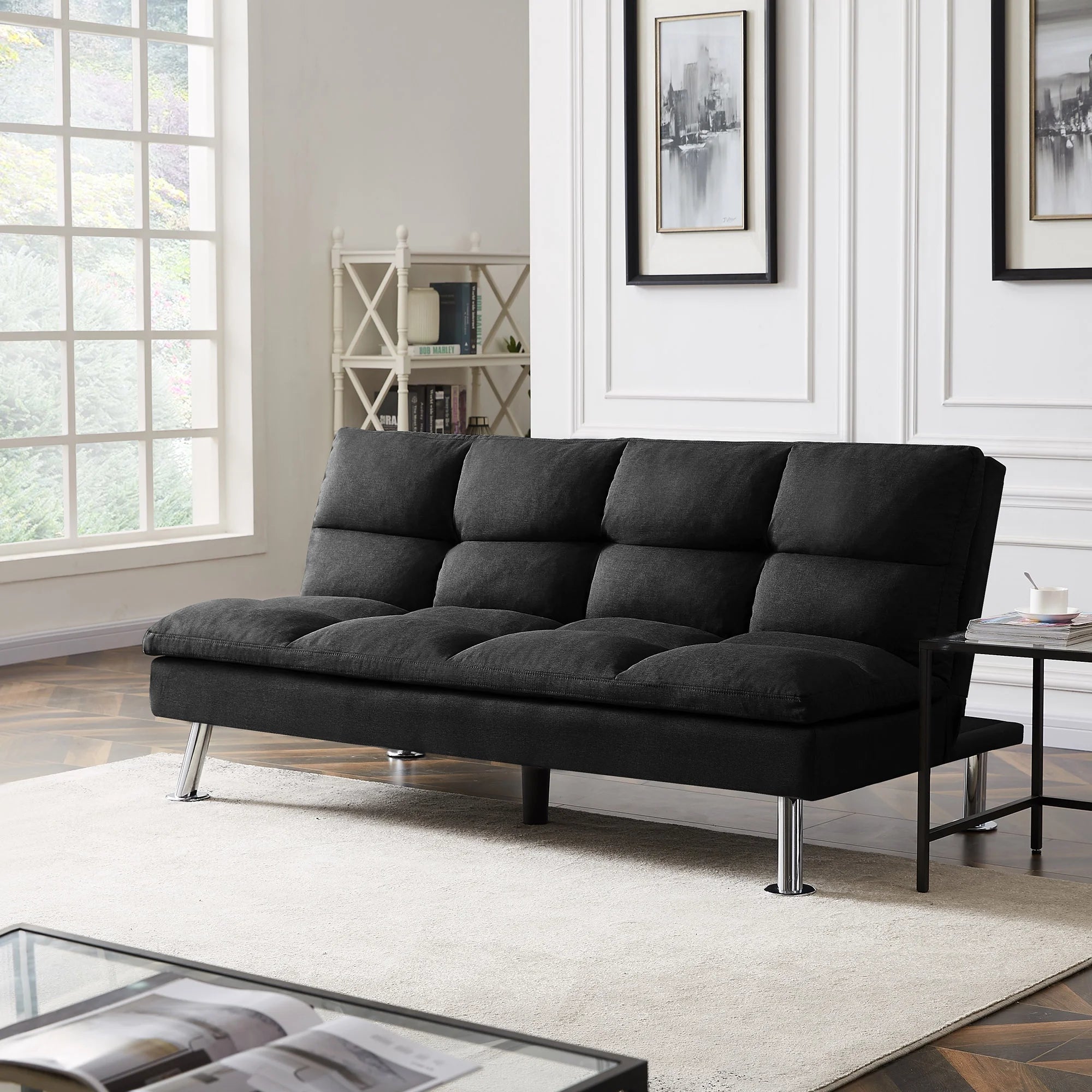 Black Fabric Futon Sofa Bed X816807