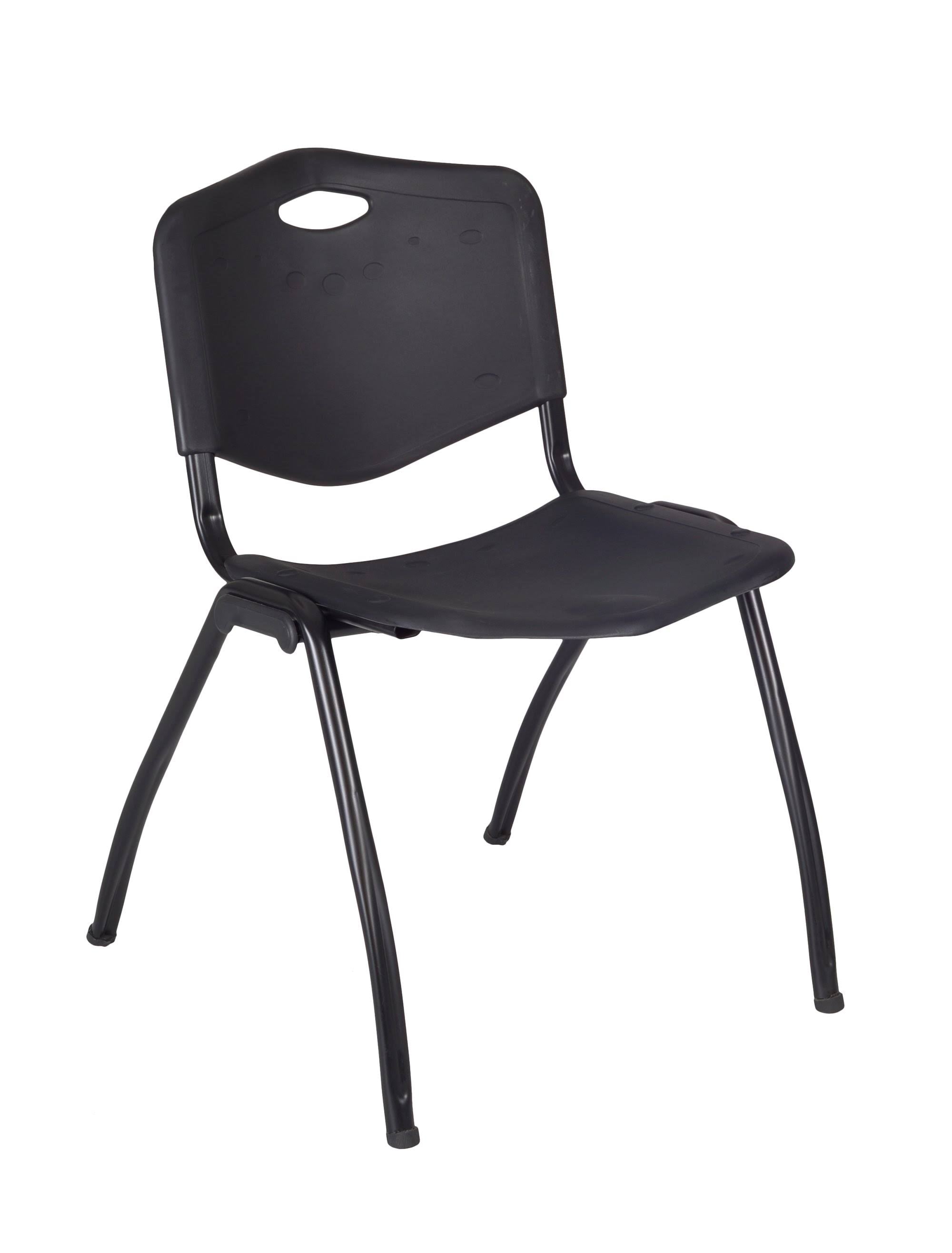 Cherry Round Breakroom Table with 4 Black Stack Chairs J828280