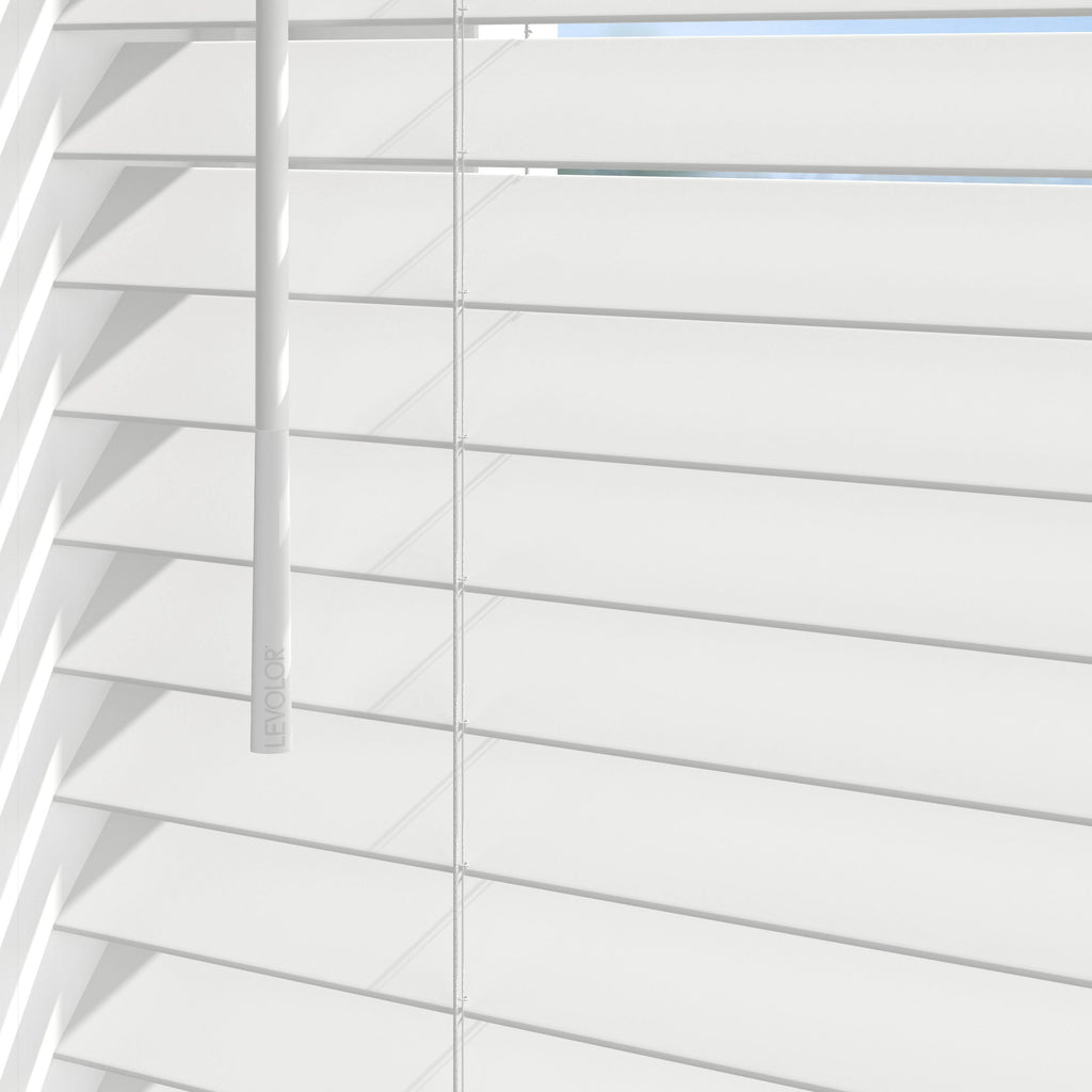 White Cordless Faux Wood Blinds 42.5-in x 64-in R920