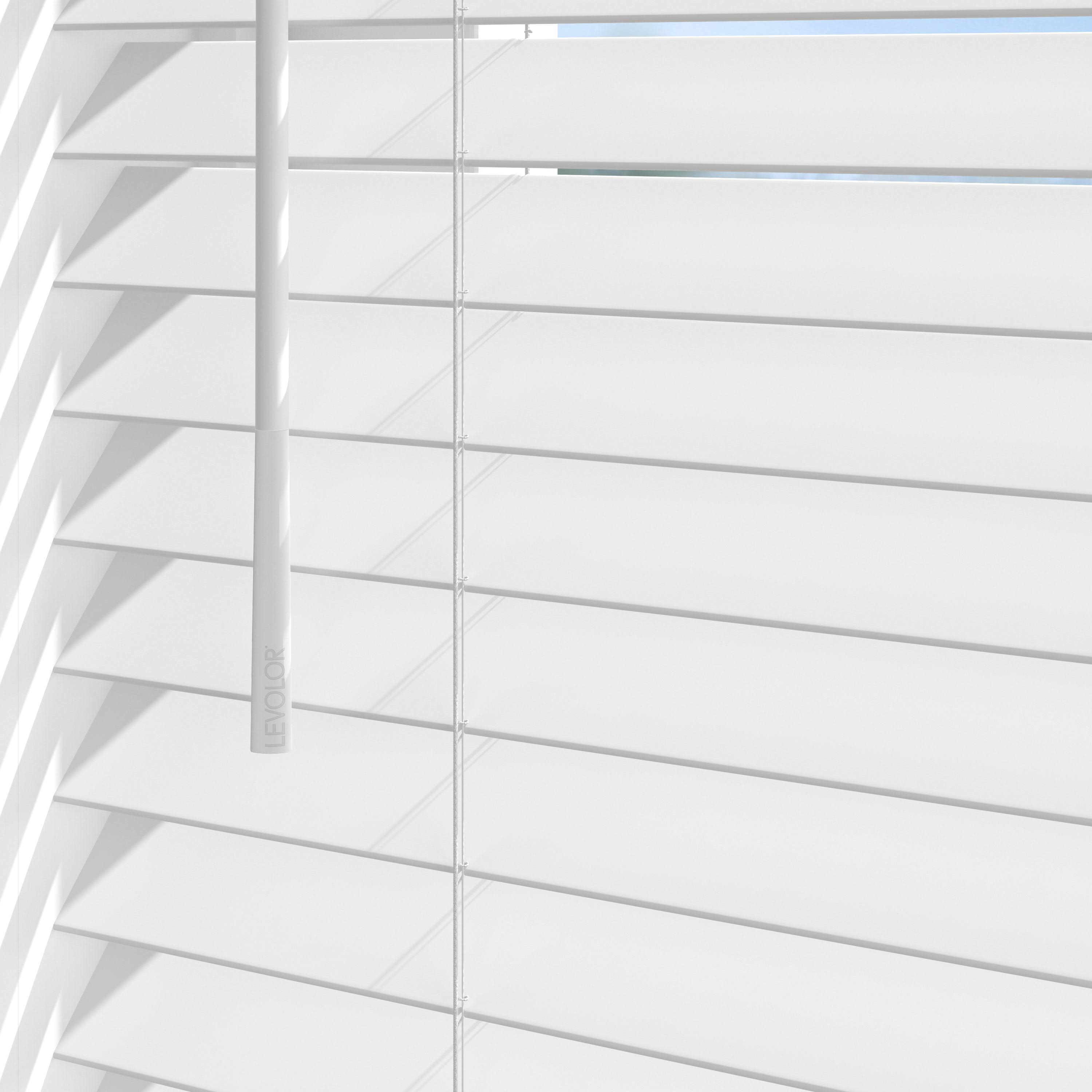White Cordless Faux Wood Blinds 42.5-in x 64-in R920