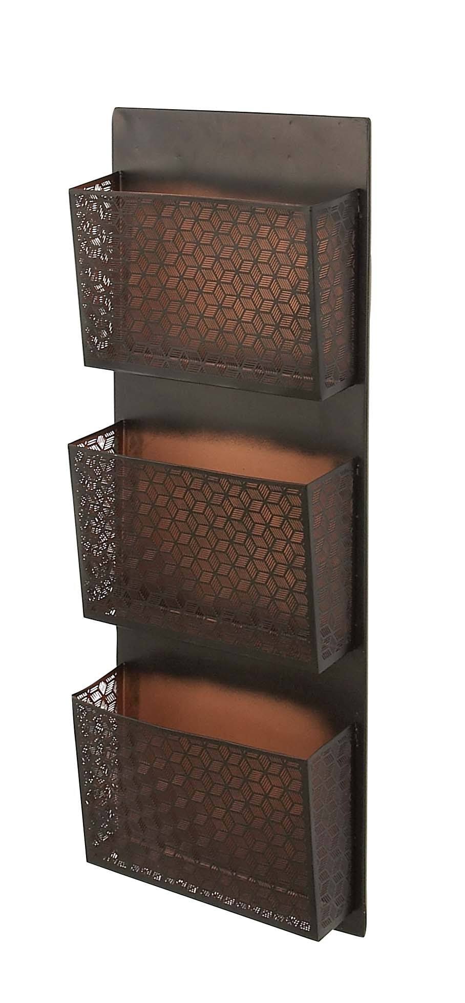 Metallic Black / Beige Wall Mounted 3 Pocket Letter Holder M8613