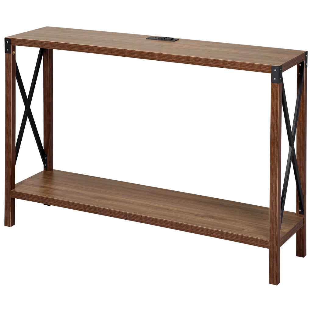 Walnut Wood Console Table with AC Power and USB Charging Ports N8943