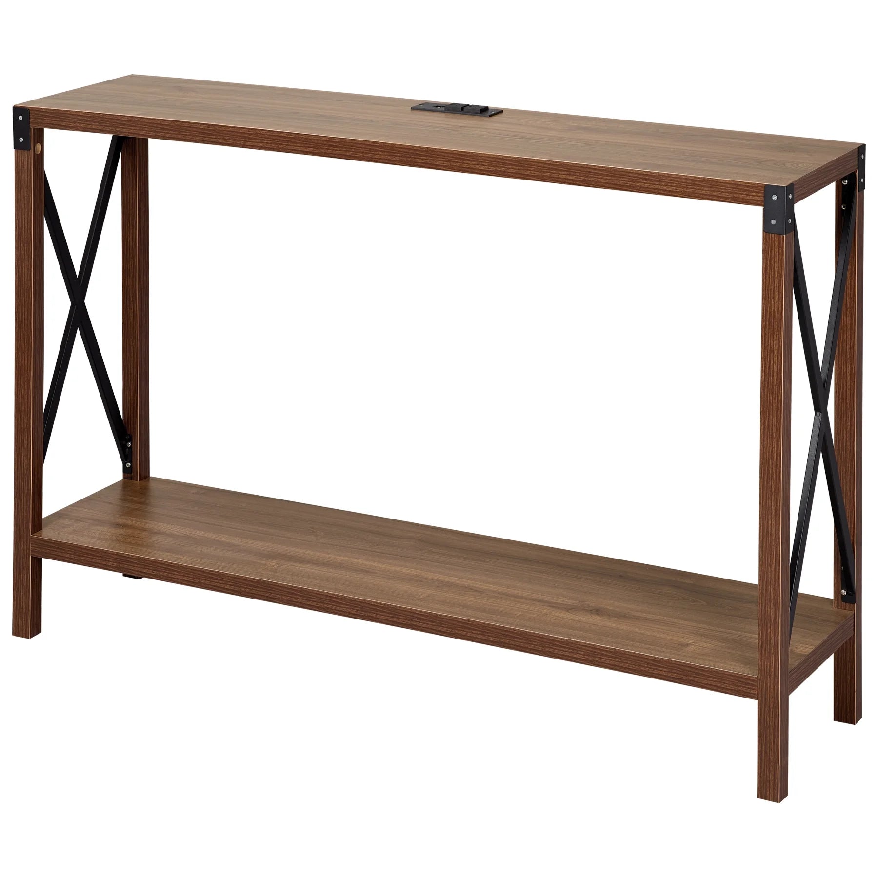 Walnut Wood Console Table with AC Power and USB Charging Ports N8943