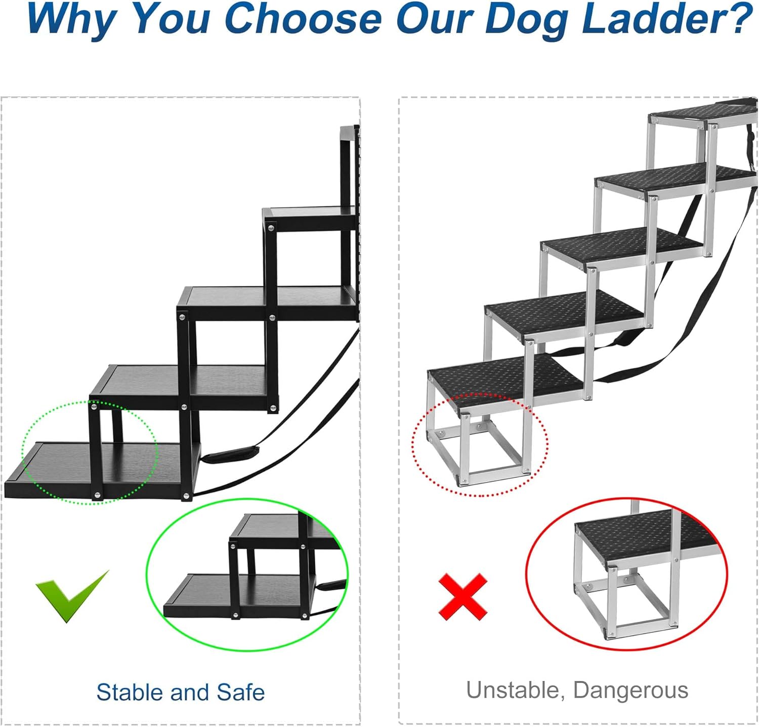 Foldable Aluminum 5 Step Dog Stairs with Nonslip Surface, Pack of 2 J418