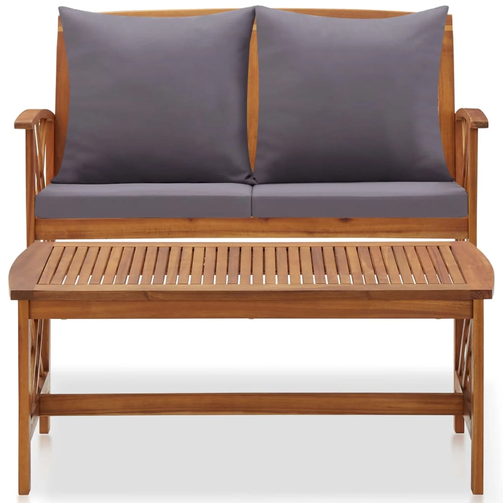 2 Piece Outdoor Conversation Set with Gray Cushion and Coffee Side Table Acacia Wood Sectional Sofa Set N273900