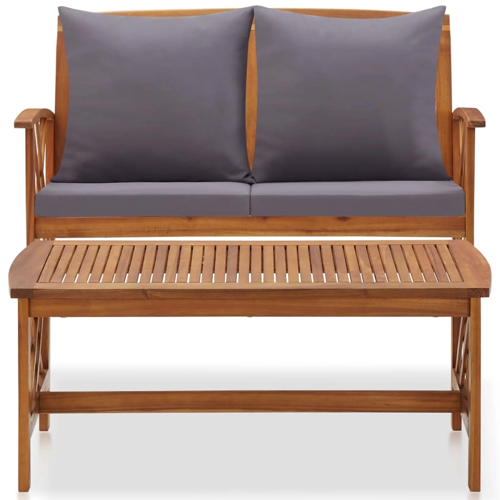 2 Piece Outdoor Conversation Set with Gray Cushion and Coffee Side Table Acacia Wood Sectional Sofa Set N273900